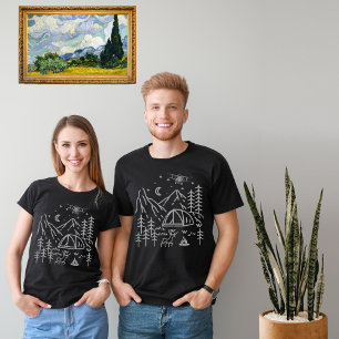 Lagerfeuer im Freien Wald Berg Mond Sterne Rustika T-Shirt