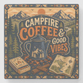 Lagerfeuer Kaffee Und Gute Vibes Steinuntersetzer (Vorderseite)