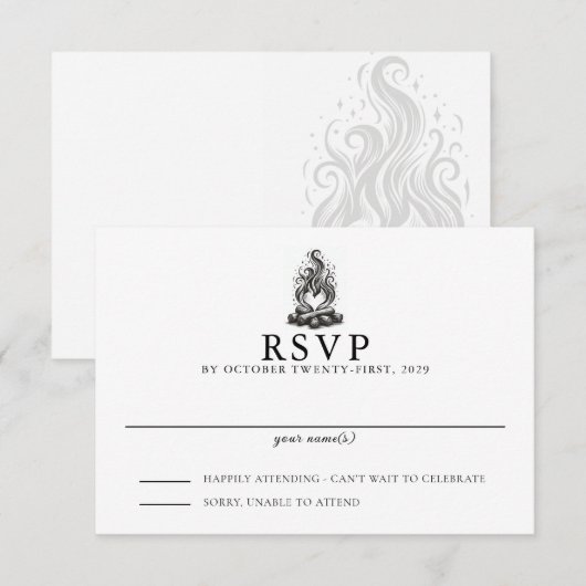 Lagerfeuer-Liebeshochzeit RSVP Karte (Vorne/Hinten)
