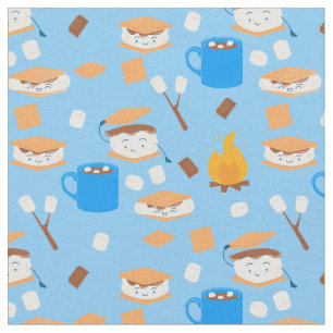 Lagerfeuer Marshmallow Schokolade S'mores blau Stoff