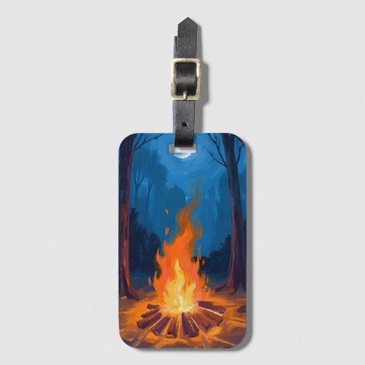 Lagerfeuer Mond | Natur-Aquarellmalerei Gepäckanhänger (Vorderseite Vertikal)