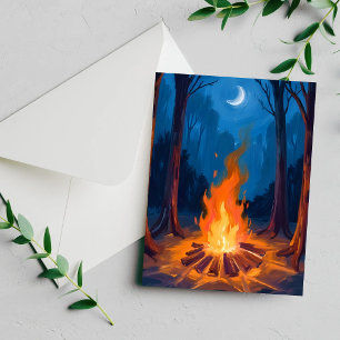 Lagerfeuer Mond Natur Aquarellmalerei Karte