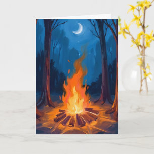Lagerfeuer Mond   Natur Aquarellmalerei Karte