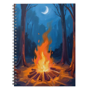Lagerfeuer Mond   Natur Aquarellmalerei Notizblock