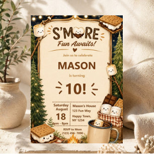 Lagerfeuer-Party-Rustikal-S'mores-Geburtstag Einladung