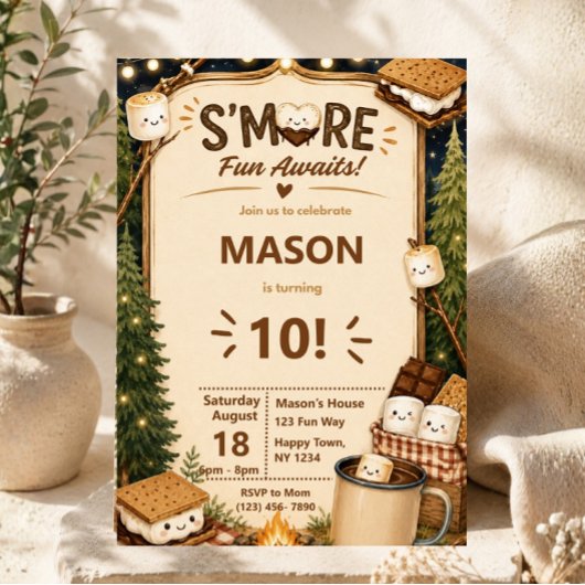 Lagerfeuer-Party-Rustikal-S'mores-Geburtstag Einladung