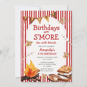 Lagerfeuer-Rotstreifen-Geburtstag macht S'mores Sp Einladung