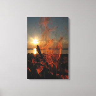Lagerfeuer-Sonnenuntergang bei Calumet Waterworks Leinwanddruck