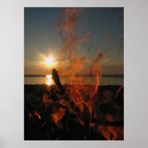 Lagerfeuer-Sonnenuntergang bei Calumet Waterworks Poster