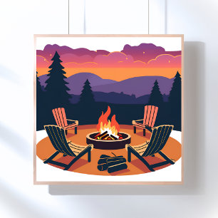 Lagerfeuer Sonnenuntergang   Natur Camping Malerei Poster