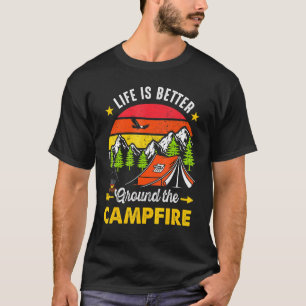 Lagerfeuer Sonnenuntergang Vintage Retro Das Leben T-Shirt