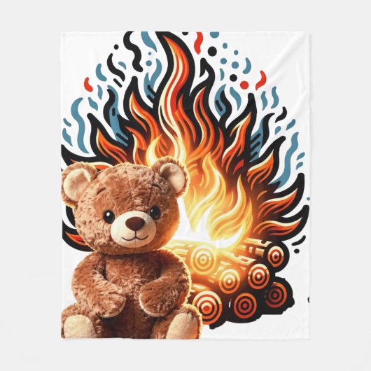 Lagerfeuer-Teddybär Fleecedecke (Vorderseite)