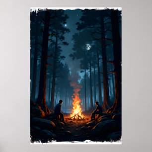 Lagerfeuer unter einem sternenklaren Nachthimmel i Poster