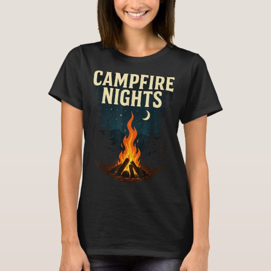 Lagerfeuernächte Camping Wald Berge T-Shirt (Vorderseite)