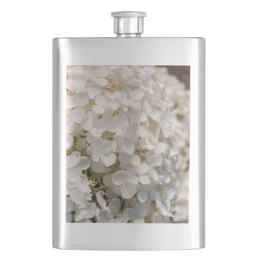 Lagerschild, Photoblumen weiß Flachmann (Vorderseite)