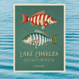 Lago Charles Louisiana gestreift Fische Postcard Postkarte