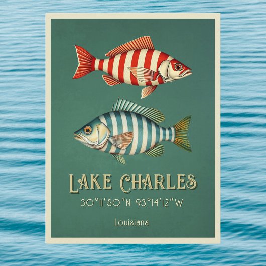 Lago Charles Louisiana gestreift Fische Postcard Postkarte