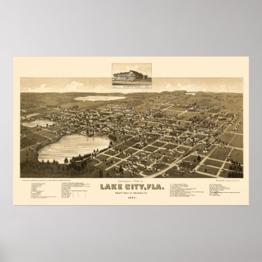 Lago City, FL Panorama Karte - 1885 Poster (Vorne)