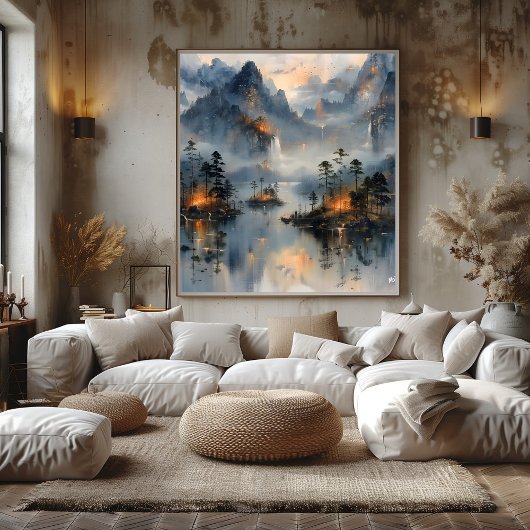 Lago de Montañas: Impresionista y Realista Poster