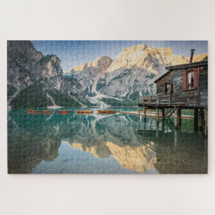 Lago di Braies in den Dolomiten in Italien Puzzle