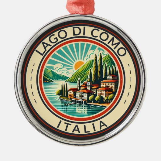 Lago di Como Italia Illustration Reisen Kunst Abze Ornament Aus Metall (Vorne)