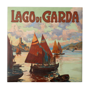 Lago di Garda, Gardasee, Italien Vintage Reise, L Fliese
