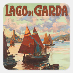 Lago di Garda, Gardasee, Italien Vintage Travel, L Quadratischer Aufkleber