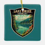 Lago Eibsee Deutschland Reisen Vintag Keramikornament<br><div class="desc">Der Eibsee Vektorgrafik Design. Es liegt nördlich der Zugspitze,  Deutschlands höchstem Berg.</div>