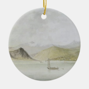 Lago Maggiore (w/c, Stift, Tinte und Graphit auf Keramik Ornament