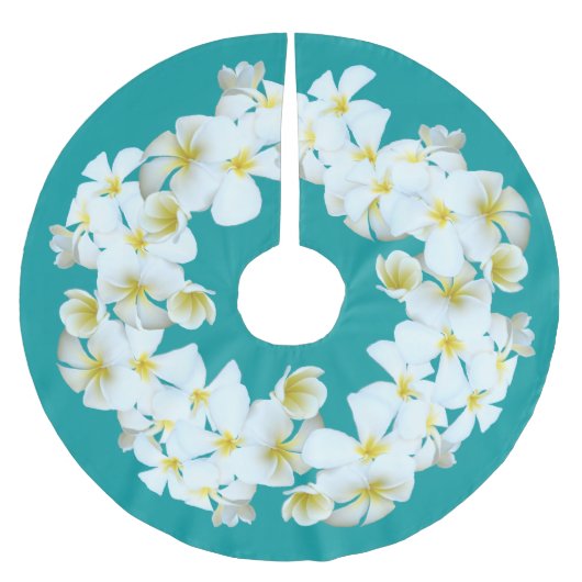Lagoon Blue Tropical Plumeria Weihnachtsbaumrock Polyester Weihnachtsbaumdecke (Vorderseite)