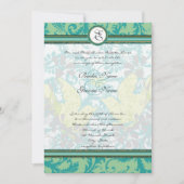 Lagoon Endive Vintag Love Birds Damask Wedding Einladung (Vorderseite)