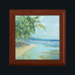 Lagoon Erinnerungskiste<br><div class="desc">"Blue Coastal Lagoon" von Suzanne Wilkins. Ein ruhiger Strand mit tropischen Bäumen.</div>
