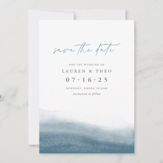 Lagoon Tides Elegante Einfache Küstenlinie Save The Date (Vorderseite)