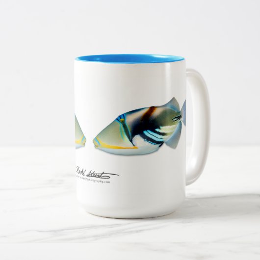 Lagoon Triggerfish Tasse, Rhinecanthus aculeatus Zweifarbige Tasse (VorderseiteRechts)