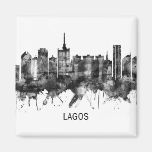 Lagos Nigeria Skyline BW Magnet