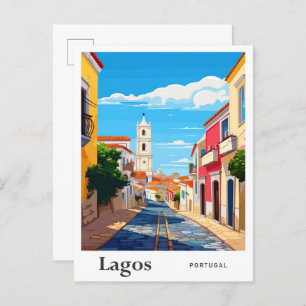 Lagos Portugal Art Vintage Reise Illustration Postkarte