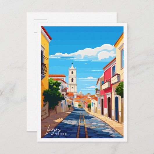 Lagos Portugal Vintage Illustration Postkarte (Vorne/Hinten)