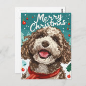 Lagotto Romagnolo Frohe Weihnachten Postkarte (Vorne/Hinten)