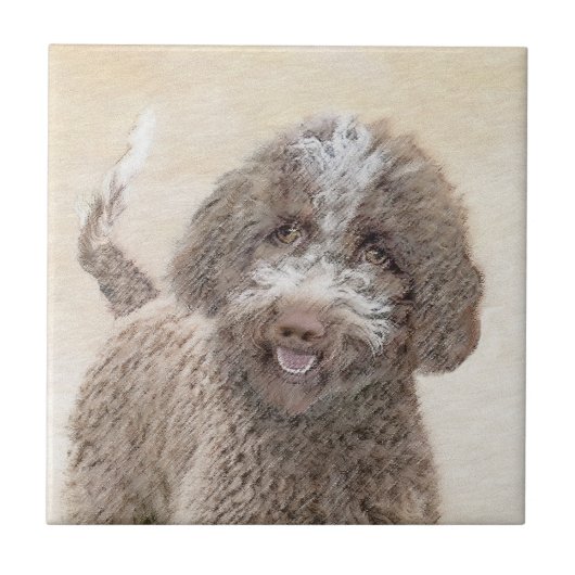 Lagotto Romagnolo Malerei - Niedliche Original Dog Fliese (Vorderseite)