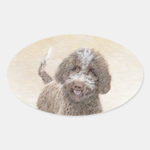 Lagotto Romagnolo Malerei - Niedliche Original Dog Ovaler Aufkleber