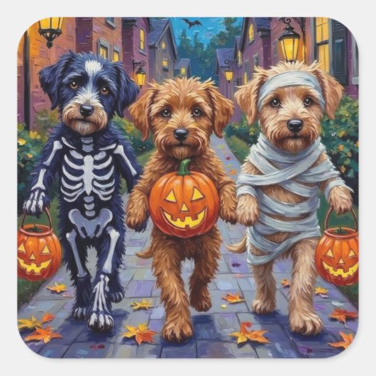 Lagotto Romagnolo Trick-or-Treating Halloween Quadratischer Aufkleber (Vorderseite)