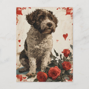 Lagotto Romagnolo Valentinstag im Vintage-Stil Postkarte