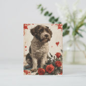 Lagotto Romagnolo Vintag Valentinstag Postkarte (Stehend Vorderseite)