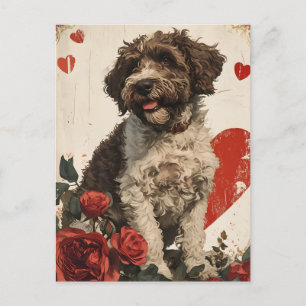 Lagotto Romagnolo Vintage Valentinstag Postkarte