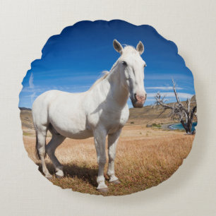 Laguna Azul, Landschaft mit Pferden Rundes Kissen