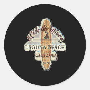 Laguna Beach Distressed Vintage Retro Surfboard Si Runder Aufkleber