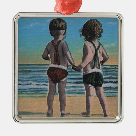 Laguna Beach, FL - Grüße von der Szene mit Kindern Ornament Aus Metall (Vorne)