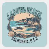 Laguna Beach Retro Vignette Quadratischer Aufkleber (Vorderseite)