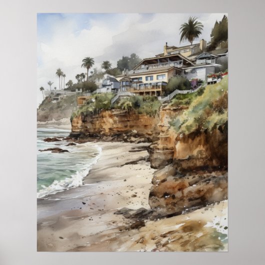 Laguna Beach Watercolor Art Print Poster (Vorne)