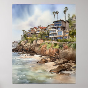 Laguna Beach Watercolor Art Print Poster